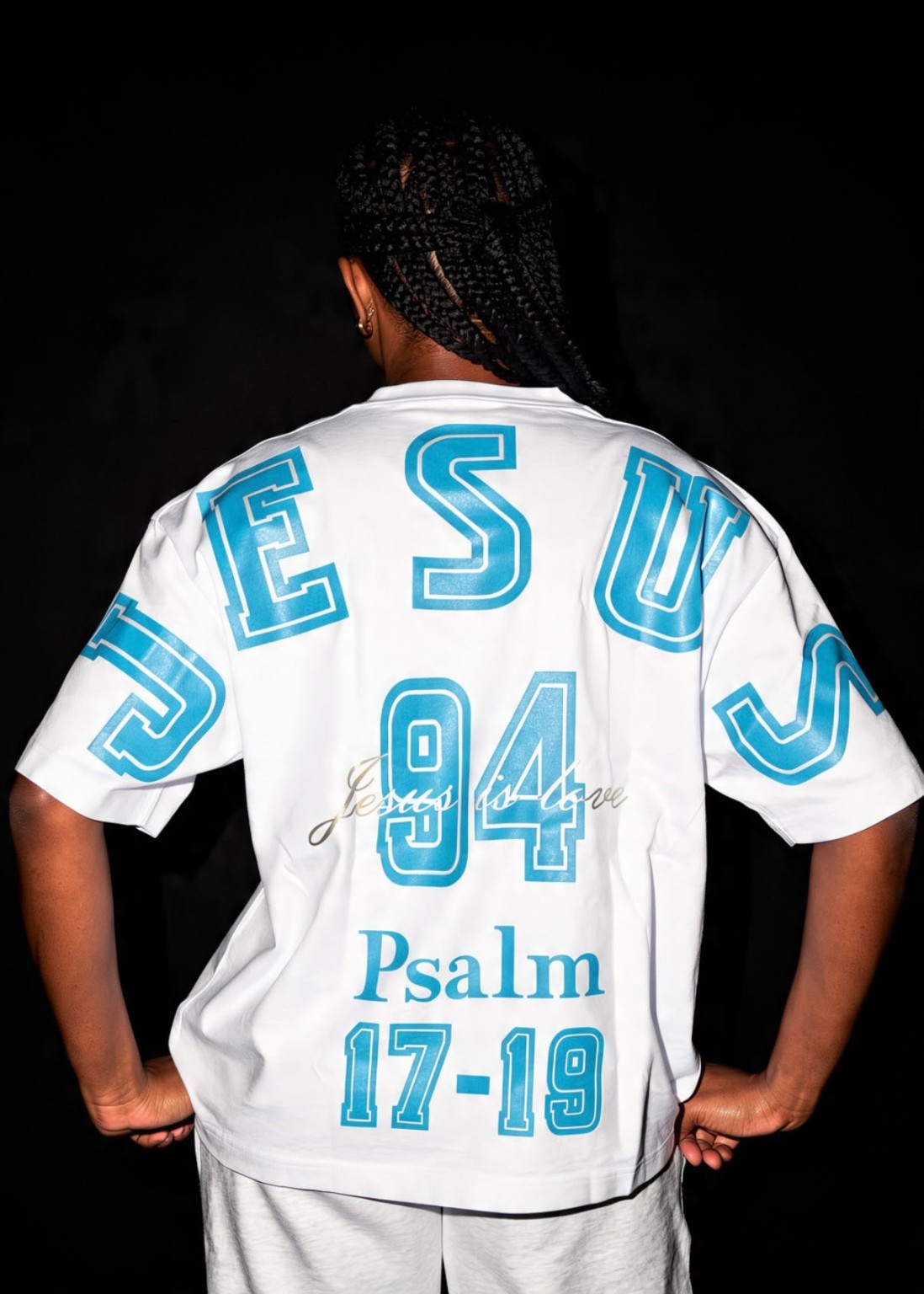 Jesus Psalm 94 blue print T-shirt back